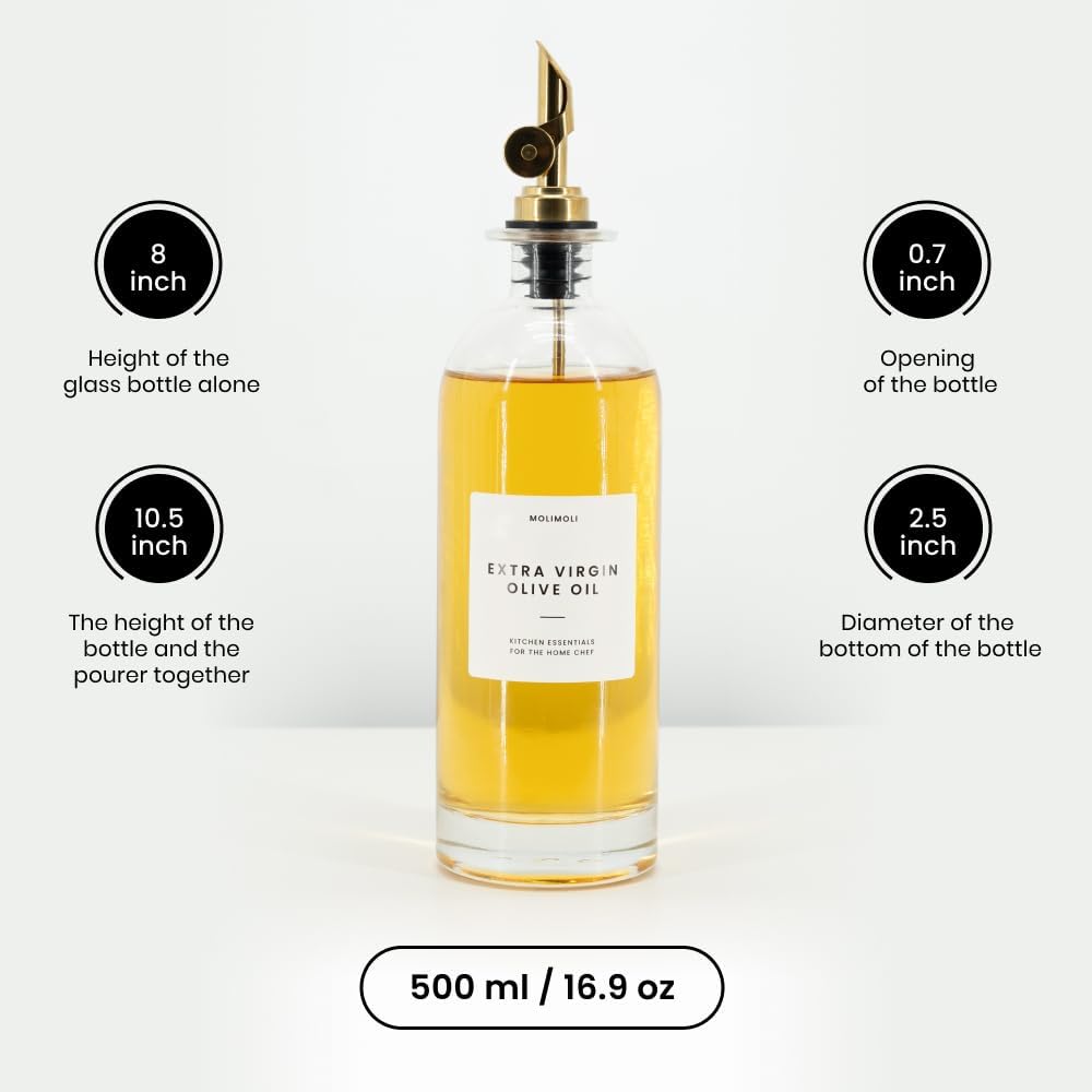Molimoli - Premium Olive Oil Dispenser Bottles for Kitchen with Pourer - Oil and Vinegar Dispenser Set, Glass Dispenser for Kitchen, Dispenser Bottle of 350ml