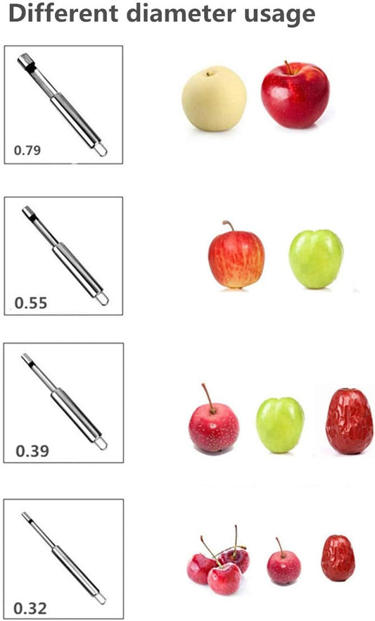 Corer and Pitter Set of 4, Multi-Function Corer and Pitter Remover Set, Stainless Steel Core Remover Tool for Apple, Pear, Cherry, Jujube, Red Dates or More with Sharp Serrated Blade