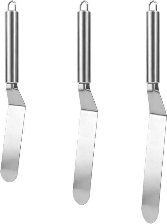 Stainless Steel Offset Spatula Set 6", 8" & 10" for Cake Decorating