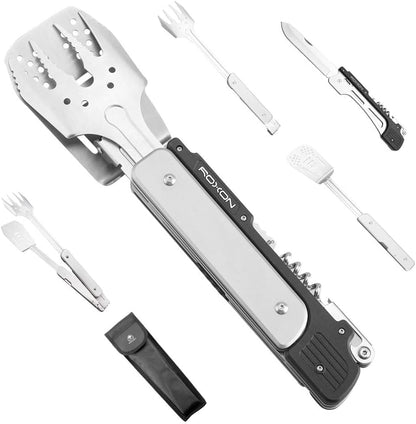 ROXON 6-in-1 Folding Grill Utensils Set, 14" BBQ Tools for Camping S601