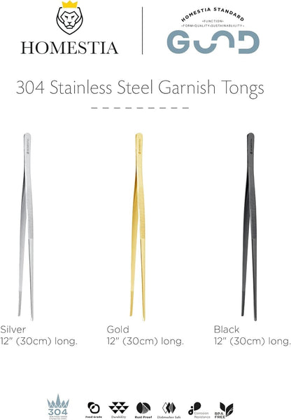 Homestia 12 Inch Kitchen Tweezers, Gold Fine Tweezers Tongs for Food, BBQ
