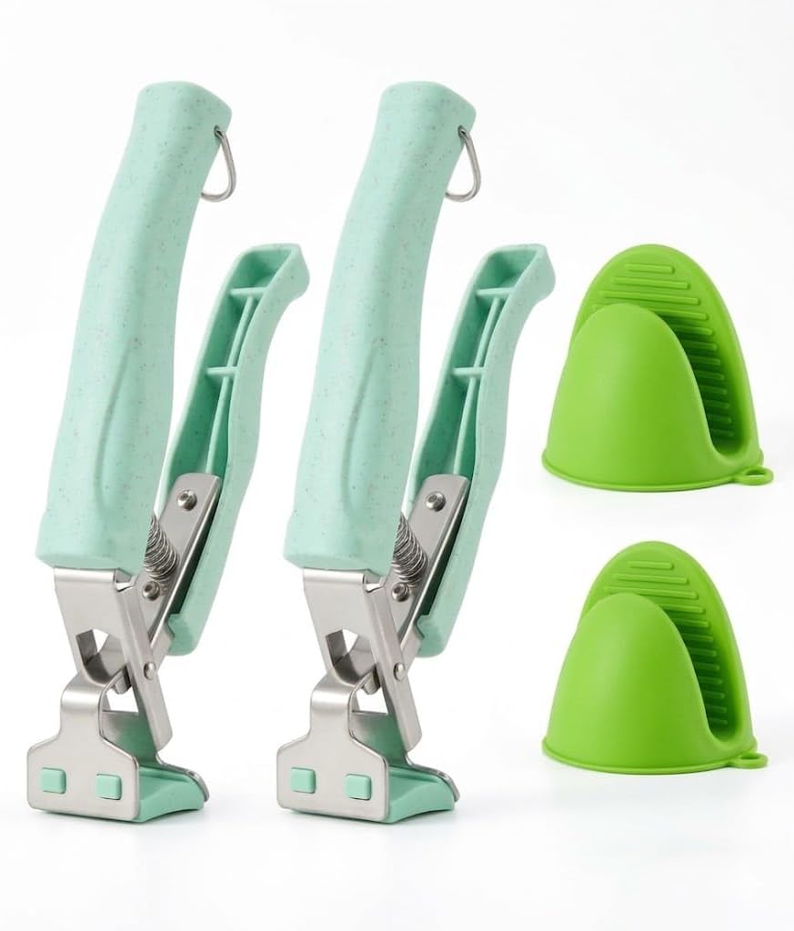 Anti Scald Plate Gripper and Thick Silicone Pinch Mitts Set, Hot Bowl Holder Retriever Tongs, Heat Resistant Oven Gloves Clip for Moving Hot Dishes