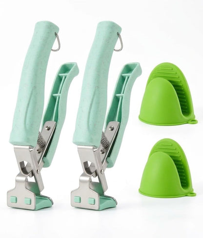Anti Scald Plate Gripper and Thick Silicone Pinch Mitts Set, Hot Bowl Holder Retriever Tongs, Heat Resistant Oven Gloves Clip for Moving Hot Dishes