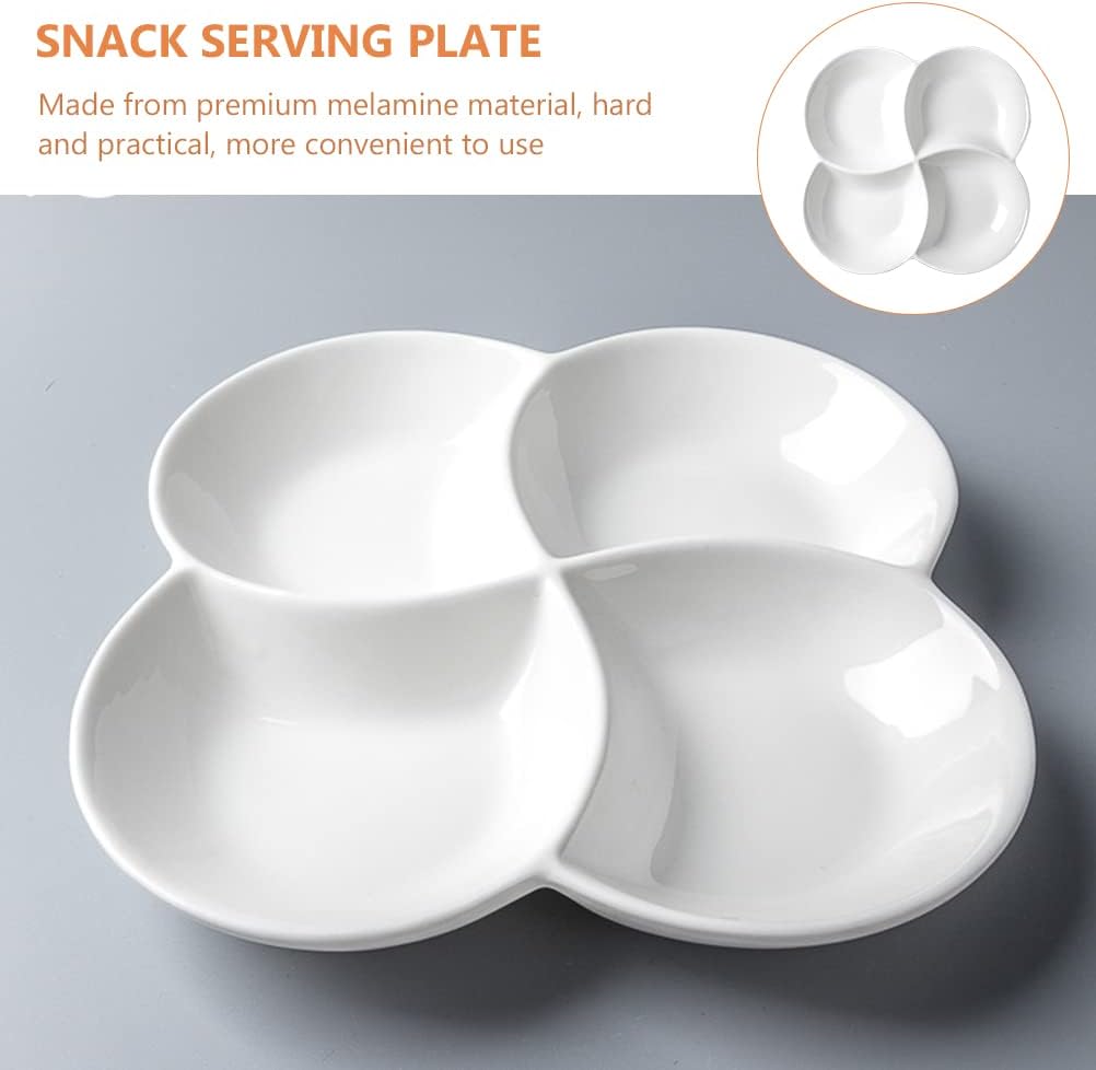 Cabilock 10.45 Inch Melamine 4-Compartment Fruit Plate Snack Tray Rotating Serving Dish White for Parties Kitchen Entertaining