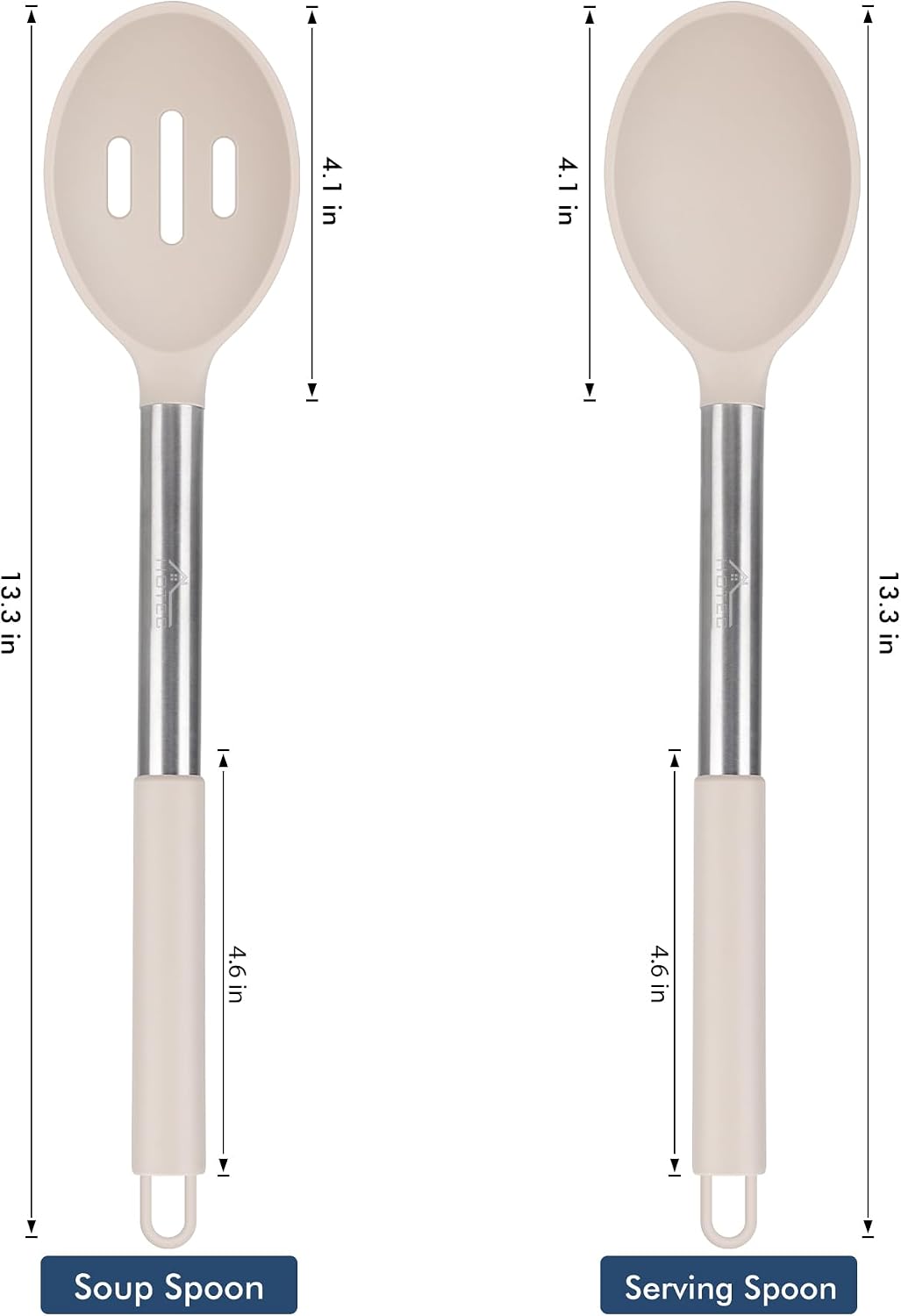 HOTEC 446°F Heat Resistant Large Silicone Cooking Spoon, BPA Free Solid Slotted Spoons, Nonstick Kitchen Cookware Utensils, Mixing, Serving, Stiring Large Spoons, Black