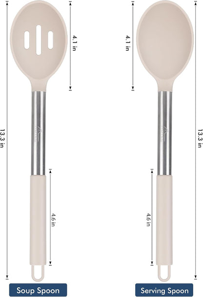 HOTEC 446°F Heat Resistant Large Silicone Cooking Spoon, BPA Free Solid Slotted Spoons, Nonstick Kitchen Cookware Utensils, Mixing, Serving, Stiring Large Spoons, Black