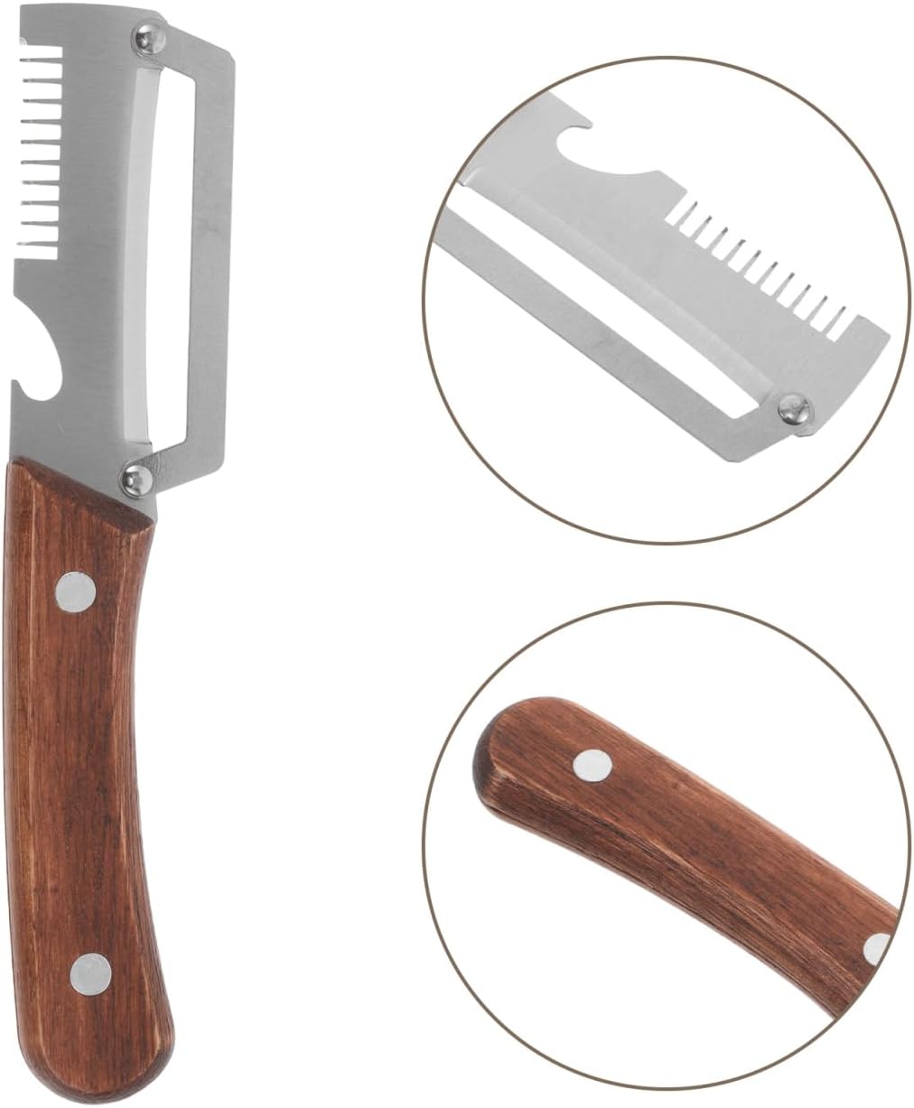 2 Pack Multi-Functional Vegetable Peeler, 3-in-1 Stainless Steel Peeler Shredder with Bottle Opener, Multifunctional Vegetable and Fruit Slicing Knife with Wooden Handle for Kitchen