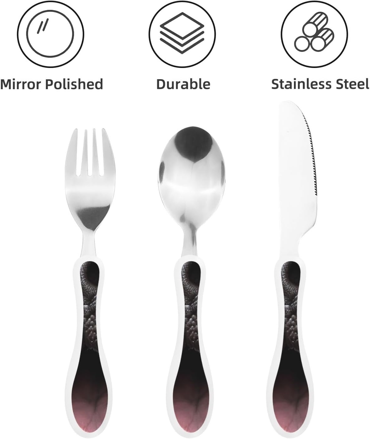 3-Piece Kids Silverware Set With Storage Case, Stainless Steel Reusable Children Safe Knife Spoon Fork Set Black White Stripes Red Rose Flowers Children Flatware Set For Kids Lunch Box