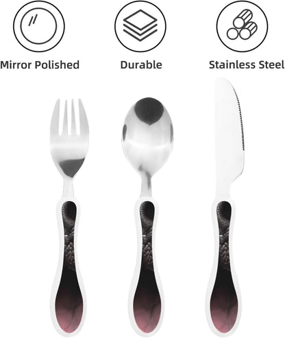 3-Piece Kids Silverware Set With Storage Case, Stainless Steel Reusable Children Safe Knife Spoon Fork Set Black White Stripes Red Rose Flowers Children Flatware Set For Kids Lunch Box