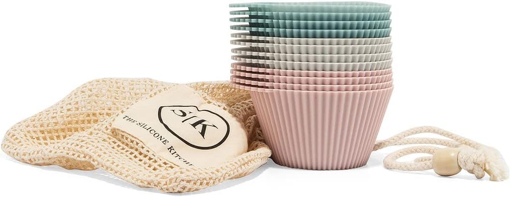 The Silicone Kitchen Reusable Silicone Baking Cups Silicone Muffin Liners for Cupcakes, BPA Free, Mini, 24 Pack, Pink Gray Blue