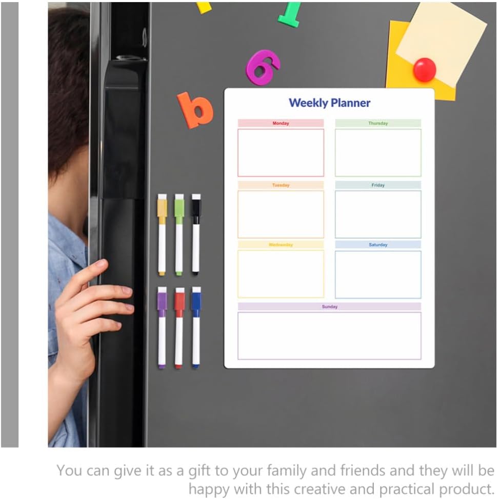 NUOBESTY 1set Magnetic Dry Erase Weekly Meal Planner Board Reusable Fridge Calendar for Easy Organization Includes Cups Towel for Home Office Use