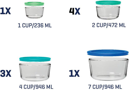 Anchor Hocking 12 Piece Glass Storage Containers with Lids (6 Glass Food Storage Containers & 6 Navy Blue SnugFit Lids)