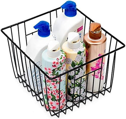 Slideep Wire Baskets Farmhouse Freezer Organizer Storage Bin Basket with Handles, Food Storage for Kitchen Cabinets, Pantry, Closet, Bedroom, Bathroom, Office 3 Pack