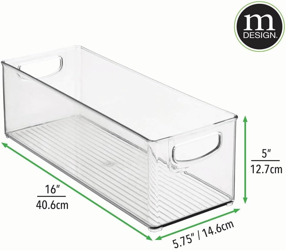 mDesign Plastic Kitchen Organizer - Storage Holder Bin with Handles for Pantry, Cupboard, Cabinet, Fridge/Freezer, Shelves, and Counter - Holds Canned Food, Snacks - 2 Pack - Clear