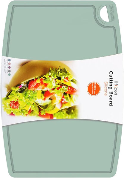 Liflicon Silicone Thick Cutting Boards Mats Set of 3 Foldable & Flexible Design Juice Grooves Easy Grip Handle Dishwasher Safe for Kitchen,BPA free Silicone Cutting Board-Gray
