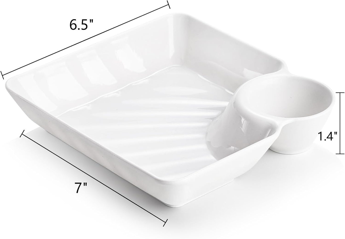 Lawei 10Pcs Chips and Dip Plates, Plastic Serving Platter Set Dumpling Plate with Dipping Saucer, White Divided Snack Serving Dishes for Appetizer, Sushi, Taco Salsa, Charcuterie, Reusable