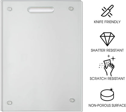 JAMBALAY Tempered Glass Cutting Boards for Kitchen, 16"x12" Clear Glass Cutting Board Set, 2Pcs Chopping Board with Rubber Non Slip Feet, Heat Resistant, Shatter Resistant, Dishwasher Safe