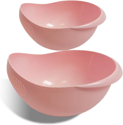2-in-1 Rice Colander, Vegetable and Fruit Cleaning Filter Basket, 2Piece Sturdy and Easy-To-Use Food Grade Kitchen Tool Accessories (Pink+white, Small)