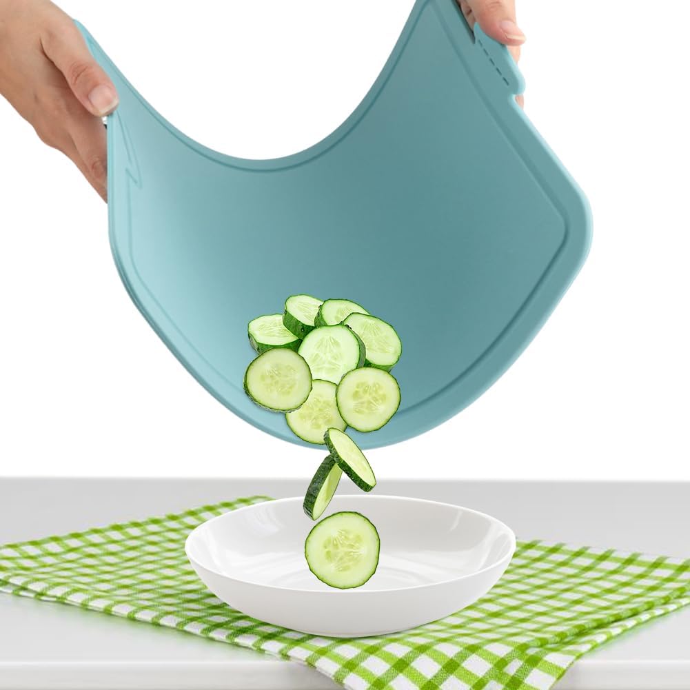 Flexible Cutting Board, With Finger Guard Silicone Cutting Board Non Slip Cutting Mat Foldable Chopping Board Mat for Meat and Vegetables(Blue)