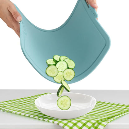 Flexible Cutting Board, With Finger Guard Silicone Cutting Board Non Slip Cutting Mat Foldable Chopping Board Mat for Meat and Vegetables(Blue)