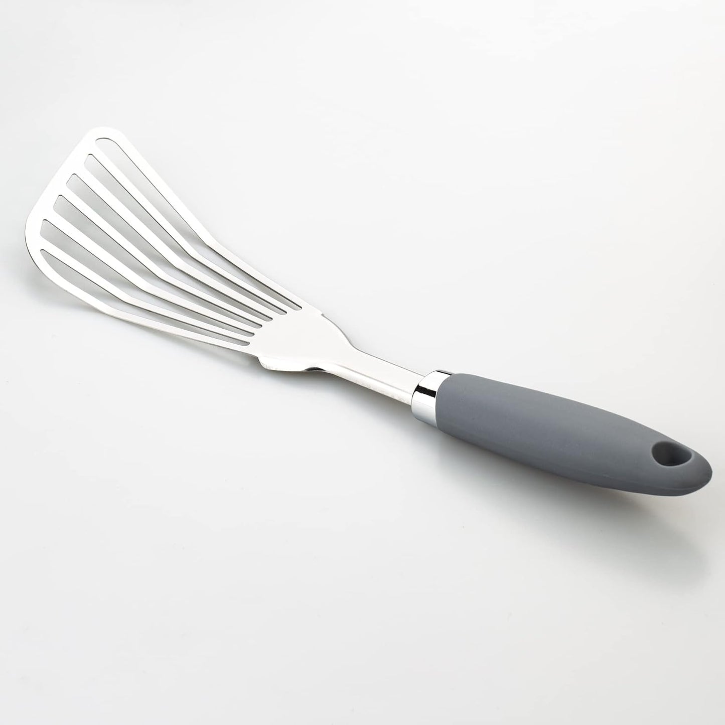 304 Stainless Steel Fish Spatula, Thin Flexible Slotted Turner | Non-Slip Ergonomic Handle, Metal Spatula for Fish, Eggs, Burgers, Cast Iron & Griddle, Black