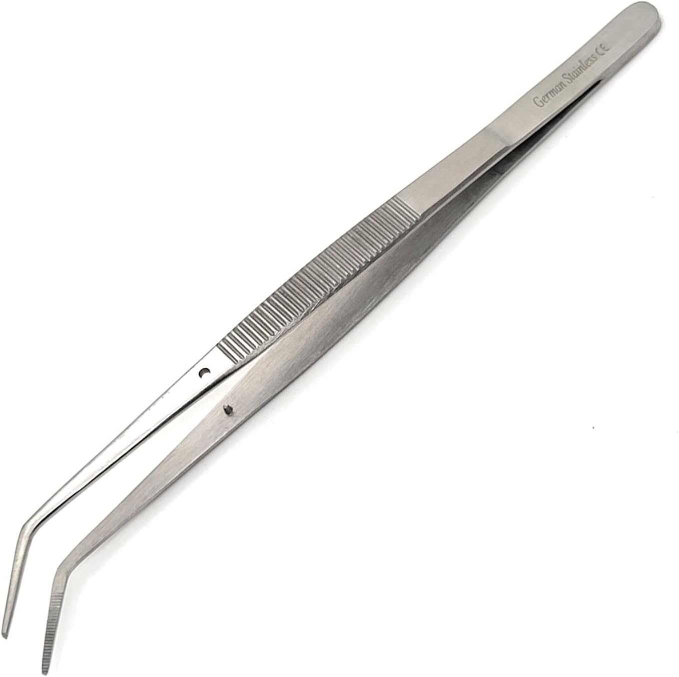 6 Inch Professional Culinary Stainless Steel Precision Tongs with Angled Serrated Tips, Plating/Food Presentation Detailing Serving Tongs, Chef's Kitchen Tweezer Tongs - Ultra Non-Slip Grip