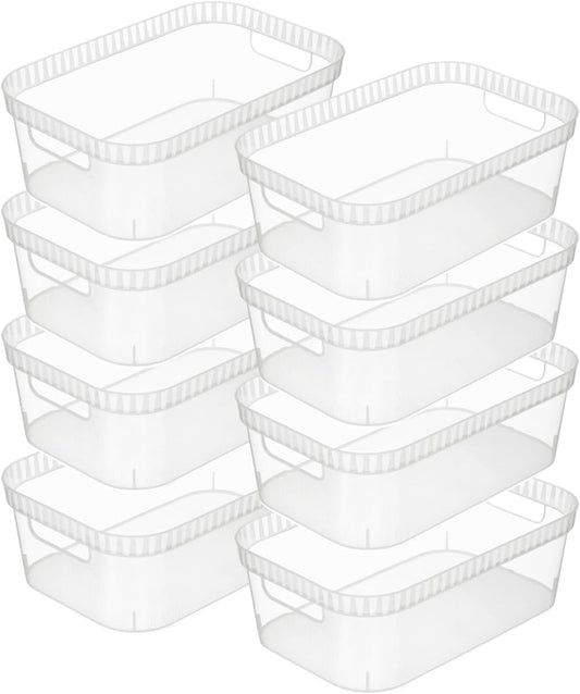 Tribello Narrow Storage Bins – Slim, Clear Plastic Storage Basket, Clear Organizer for Tight Spaces (2 Pack, 15” x 6” x 6”)