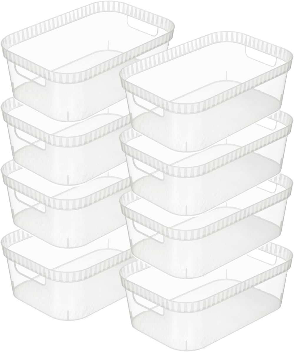 Tribello Narrow Storage Bins – Slim, Clear Plastic Storage Basket, Clear Organizer for Tight Spaces (2 Pack, 15” x 6” x 6”)