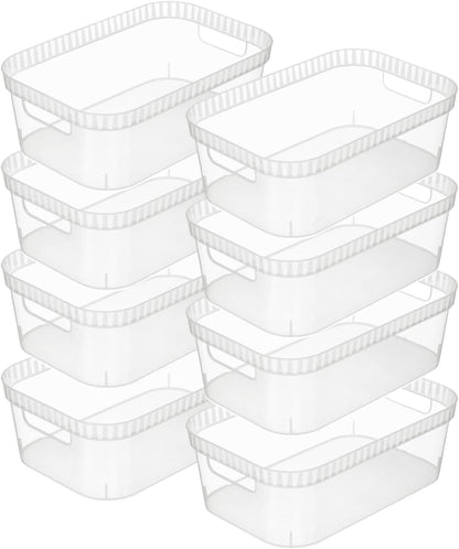 Tribello Narrow Storage Bins – Slim, Clear Plastic Storage Basket, Clear Organizer for Tight Spaces (2 Pack, 15” x 6” x 6”)