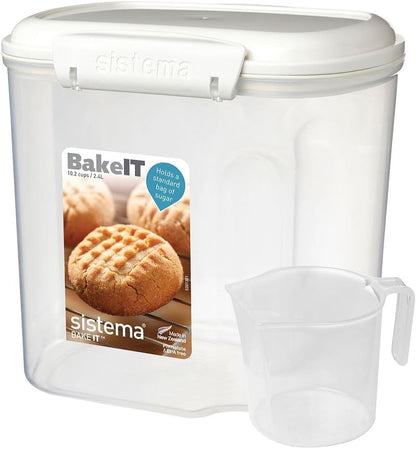 Sistema Flour and Sugar Storage Containers for Pantry with Lids and Measuring Cup, Dishwasher Safe, 13.7-Cup, White