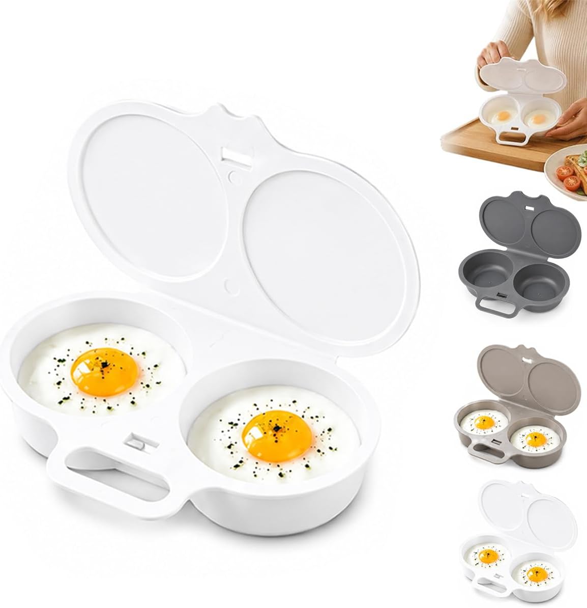 Microwave Egg Poacher, 2 Egg Cooker with Lid, Dual Cavity Design, Black