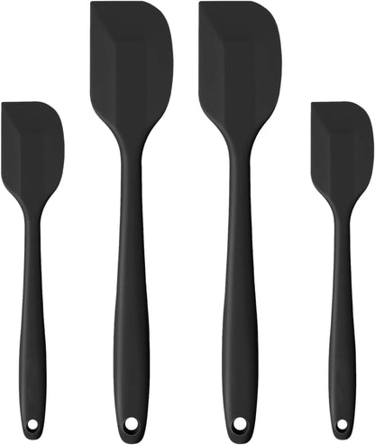 4 PCS Silicone Spatula,Rubber Spatula with Stainless Steel Core11 Inch Non-scratch Baking Cooking 8Inch Spatula Set Flexible Heat Resistant (Black)