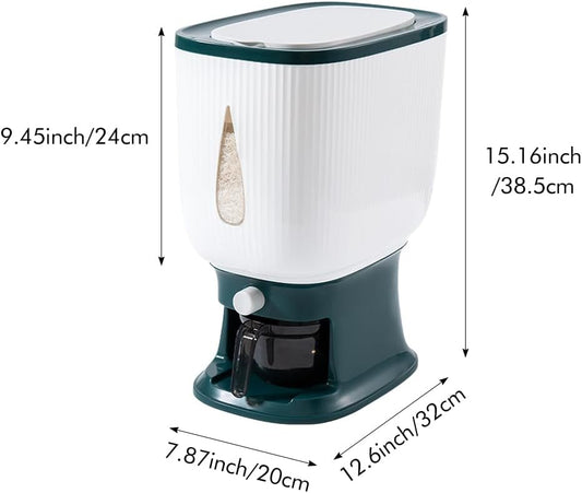 Rice Dispenser Container 10Kg, Large Cereal Dry Food Storage Containers with Measuring Cup, Household Cereal Dispenser Bucket for Rice Corn Soybean Kitchen Pantry