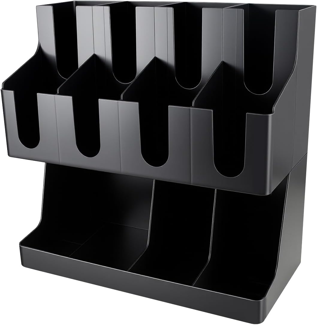 Commercial Cup and Lid Holder with Straw Organizer,Disposable Coffee Cup Condiment Dispenser for Countertop Org, Coffee Bar, Beverage Cup, Kitchen, Breakroom (11 Compartment Upright)