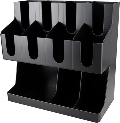 Commercial Cup and Lid Holder with Straw Organizer,Disposable Coffee Cup Condiment Dispenser for Countertop Org, Coffee Bar, Beverage Cup, Kitchen, Breakroom (11 Compartment Upright)