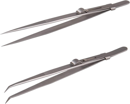 Tweezers, 5 Pcs Precision Tweezers Set, Anti-Static Stainless Steel Long Tweezers Kit for Electronics, Laboratory Work, Jewelry-Making, Craft, Soldering, Hobby, Watches, Car Machines Repair Etc
