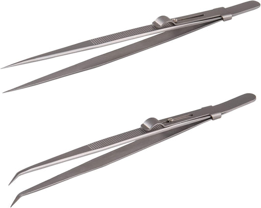 Tweezers, 5 Pcs Precision Tweezers Set, Anti-Static Stainless Steel Long Tweezers Kit for Electronics, Laboratory Work, Jewelry-Making, Craft, Soldering, Hobby, Watches, Car Machines Repair Etc