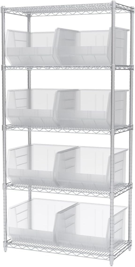 Akro-Mils 30270 AkroBins Plastic Storage Bins, Space-Saving Stackable Bins for Garage, Pantry, Craft Organization, 18" x 16" x 11", Clear, 3-Pack