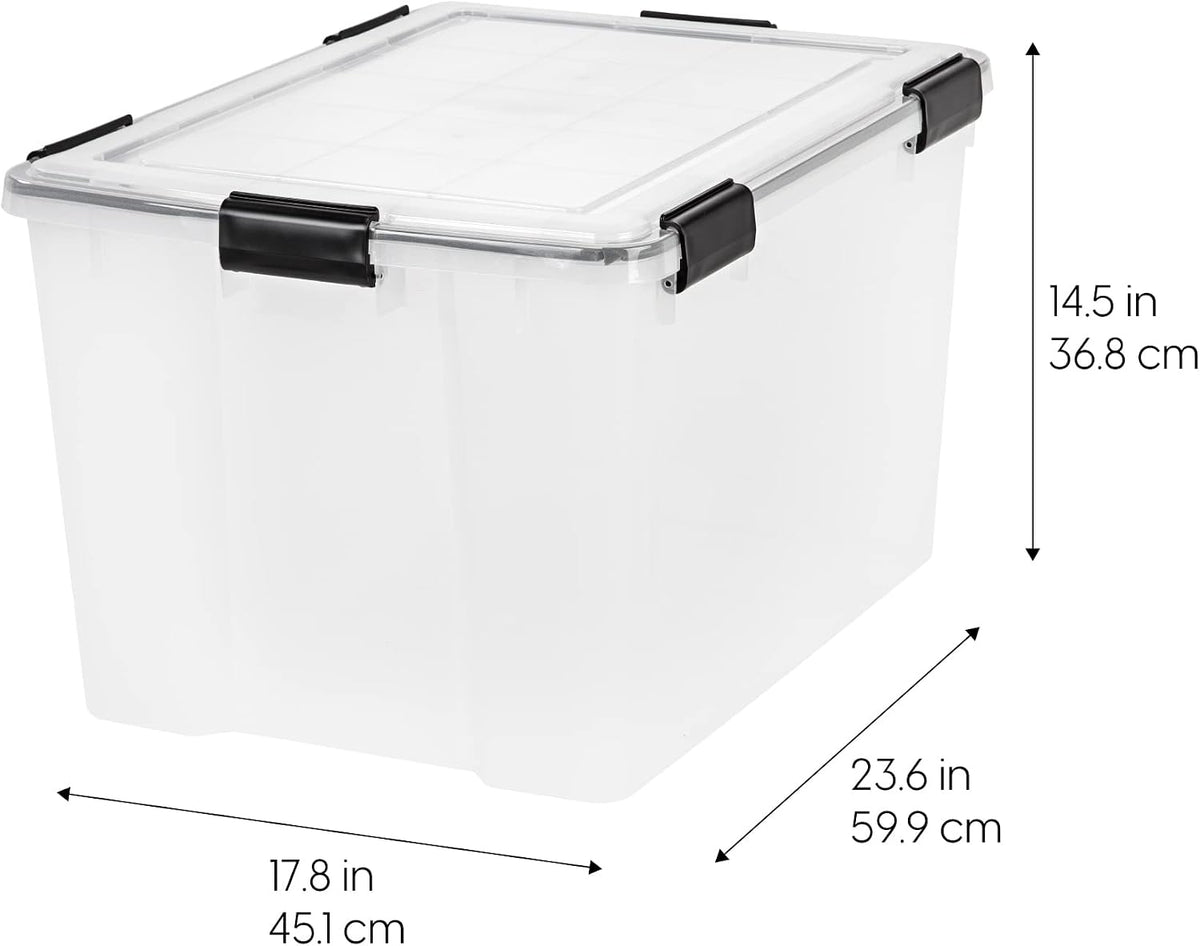 IRIS USA Storage Bins with Lids, WeatherPro Wheeled 106 Qt, Plastic, 3 Pack | Weather-tight gasket, wheels, and secure latches protect camping gear, tools, holiday décor, clothing, and documents.