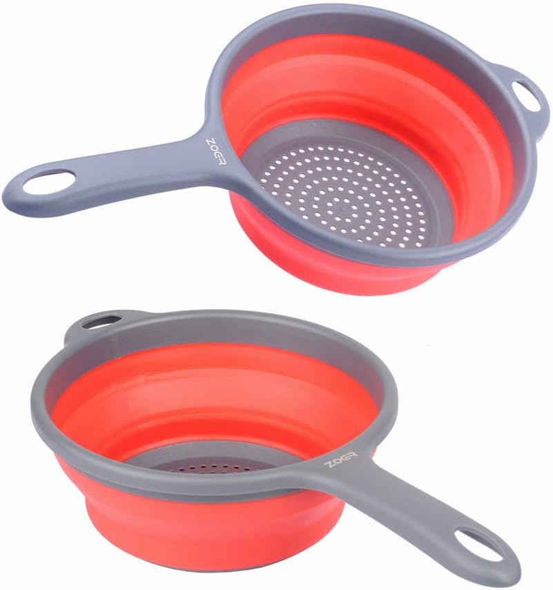 ZOER Kitchen Foldable Pasta Strainers,Collapsible Colanders with Handles,Space-Saver Folding Silicone Strainers Colander,Capacity of 2 quart (Green)
