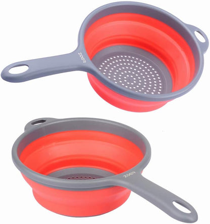 ZOER Kitchen Foldable Pasta Strainers,Collapsible Colanders with Handles,Space-Saver Folding Silicone Strainers Colander,Capacity of 2 quart (Green)