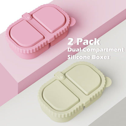 YQL 4 Pack Silicone Snack Containers with Leakproof Lids, Double-Compartment Bento Boxes for Kids & Adults, Reusable Food Storage for Snacks, Sauces, Lunch, Travel, and Meal Prep