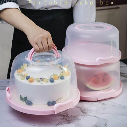 Cake Carrier Round Cake Stand Plus Height Cake Container with Cupcakes Pad, Handle, Lid Reusable Package Box for Transporting Desserts,Pie,Toast,Fruit (10" Black)