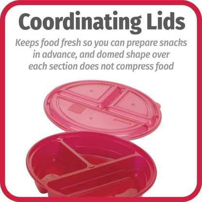 GoodCook Meal Prep Containers Set Microwave & Dishwasher-Safe Round Food Organizers with Labeled Compartments BPA-Free Food Storage Set with Snap Shut Lids Portion Control, 10-Pieces, Red