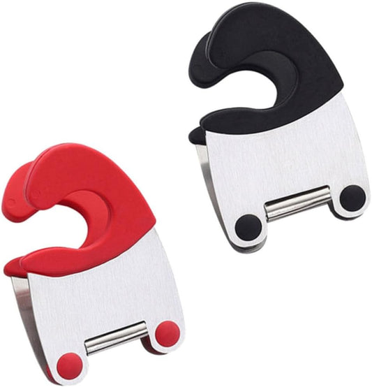 2pcs Stainless Steel Pot Clip Spoon Holder with Rubber Grip, Convenient Utensil Rest for Kitchen Cooking, Sturdy Heat Resistant Spoon Clip for Pot Edge Use