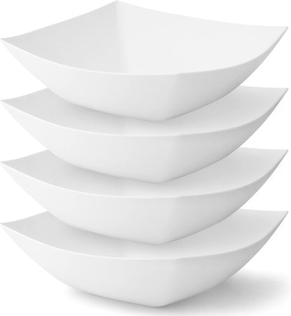 Posh Setting - White Plastic Square Serving Bowls for Party (16oz - 4 Pack), Disposable & Candy Containers for Party Table & Buffet