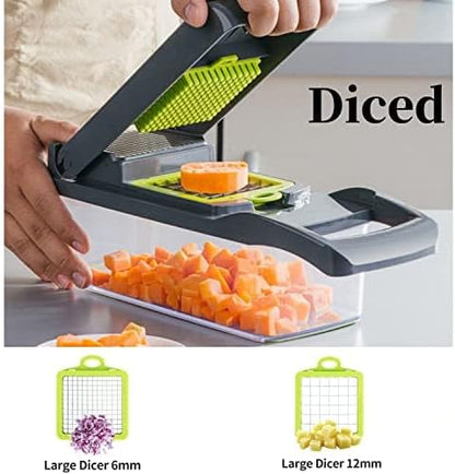 Vegetable Chopper, Onion Dicer & Mandoline Slicer with Container, Grey