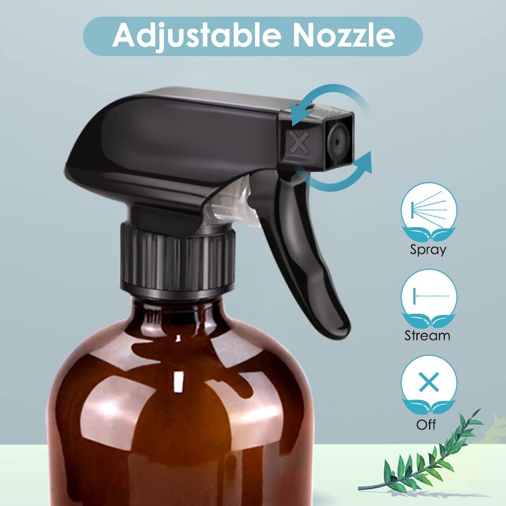 Bontip Glass Spray Bottle 16 oz for Cleaning, Plants (2 Pack, Amber)