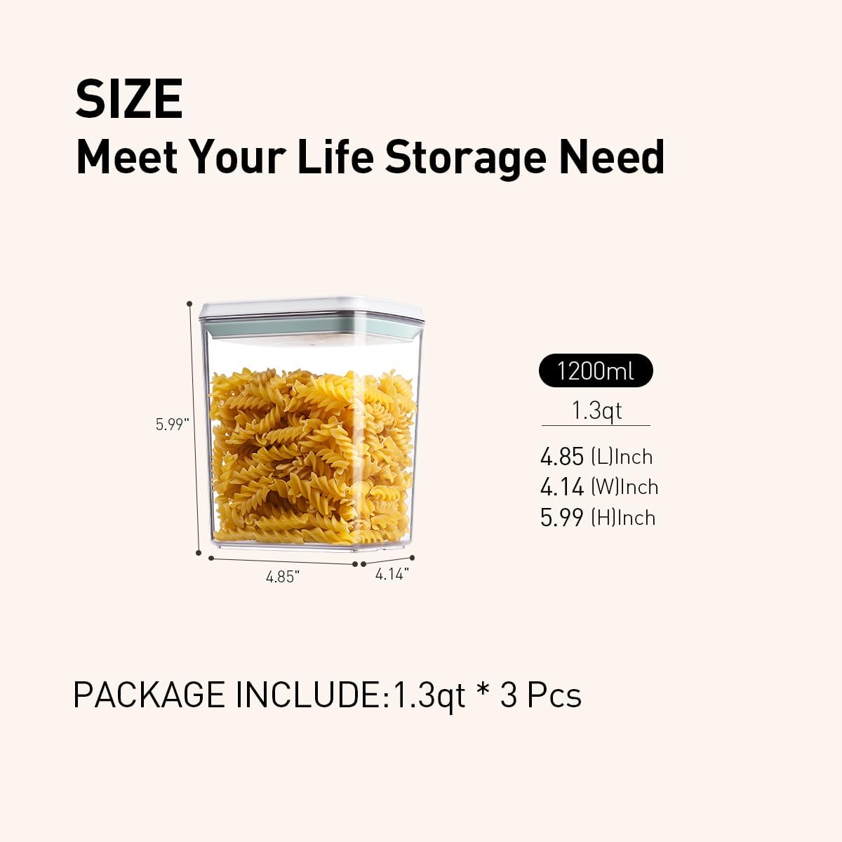 Food Storage Containers with Lids,2.9Qt 2Pcs Airtight Pop Food Storage Containers, BPA-Free Stackable Kitchen Pantry Organizers and Storage, One Button Opening Flour and Sugar Container Sets