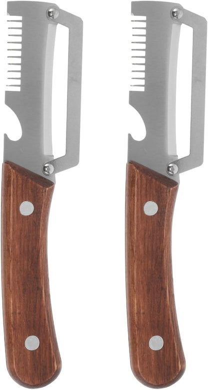 2 Pack Multi-Functional Vegetable Peeler, 3-in-1 Stainless Steel Peeler Shredder with Bottle Opener, Multifunctional Vegetable and Fruit Slicing Knife with Wooden Handle for Kitchen